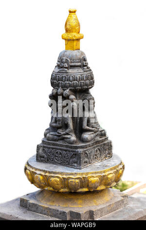 Tre statue di Buddha isolato su sfondo bianco Swayambhunath temple Kathmandu in Nepal Foto Stock