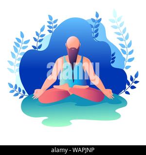 Un uomo seduto in una posizione del loto. Illustrazione Vettoriale in stile appartamento. Illustrazione Vettoriale