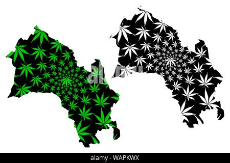 Buskerud (divisioni amministrative della Norvegia, il Regno di Norvegia) mappa è progettato Cannabis leaf verde e nero, Buskerud fylke mappa fatta di marijuana ( Illustrazione Vettoriale