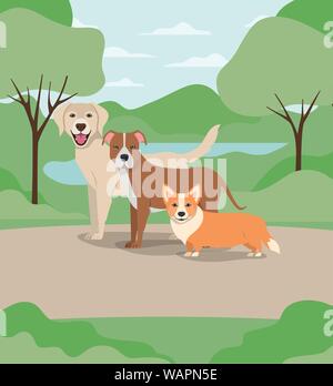 Gruppo di cani animali domestici nel campo Caratteri Illustrazione Vettoriale