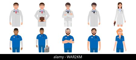 Gli uomini e le donne medico avatar set di icone, personale medico caratteri in stile cartoon, illustrazione vettoriale Illustrazione Vettoriale