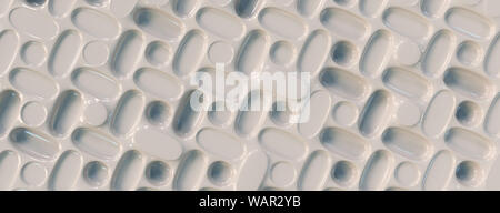 Illustrazione di Banner con abstract 3d round lucido modello di capsula e nero riflettente texture plastica, panoramica. Foto Stock