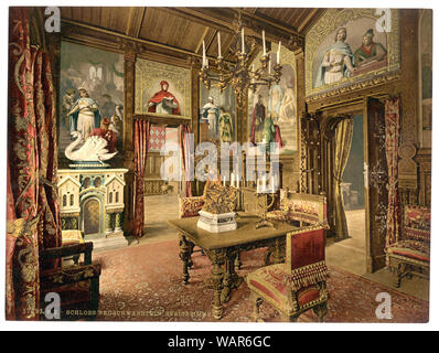 La sala da pranzo, il Castello di Neuschwanstein, Alta Baviera, Germania; titolo dalla Detroit Publishing Co., catalogo J-sezione estera. Detroit, Michigan. : Detroit Photographic Company, 1905.; stampa n. 17483.; fa parte di: Viste della Germania nella stampa Photochrom collection. Foto Stock