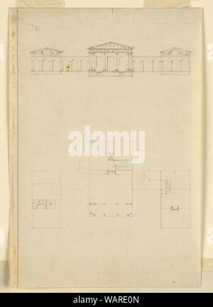 Disegno, elevazione e la pianta di una casa di campagna, Marzo 5, 1781 Foto Stock