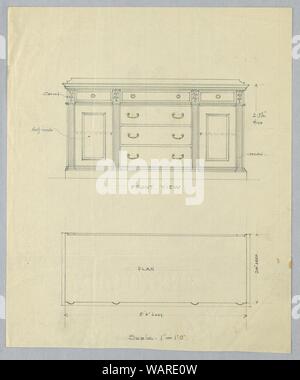 Disegno, elevazione e piano per la credenza con lesene Reeded, 1900-05 Foto Stock