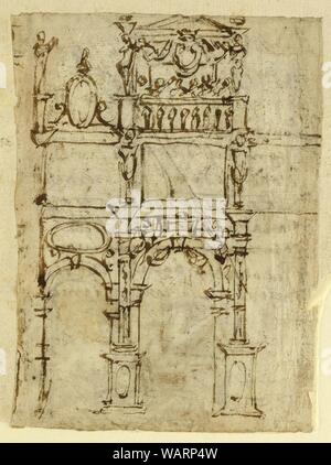 Disegno della pagina di un taccuino Recto- elevazione di una parete verso- Judith con testa di Holfernes, ca. 1590 Foto Stock