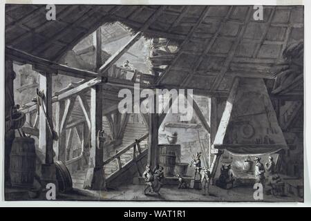 Disegno, scenografia, rovinato Farm Building Interior, 1810-30 Foto Stock