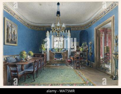 Disegno, la Sala Blu, Schloss Fischbach, 1846 Foto Stock