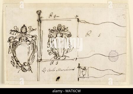 Disegno, tre bozzetti per uno standard di Papa Benedetto XIV, 1740-58 Foto Stock