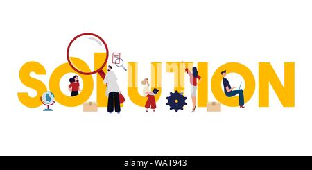Soluzione problem solving insieme trovando idea per la gestione aziendale. Team lavorano insieme. Illustrazione Vettoriale