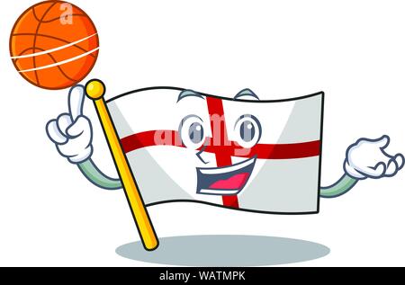 Con basket bandiera Inghilterra isolato in la mascotte Illustrazione Vettoriale