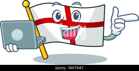 Con il computer portatile bandiera Inghilterra isolato in la mascotte Illustrazione Vettoriale