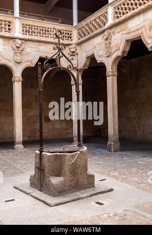 Salamanca, Spagna - 18 agosto 2019: cortile della biblioteca pubblica situata nella casa di gusci a Salamanca, Spagna. Foto Stock