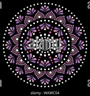 Mandala dot pittura disegno vettoriale, Aborigeni dot arte di stile Australiano, arte popolare stile Boho in rosa e viola Illustrazione Vettoriale