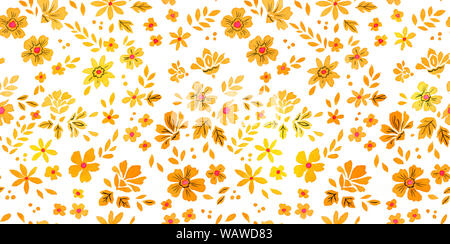 Acquerello autunno seamless pattern con caduta foglie e fiori isolati su sfondo bianco. Composizione botanico per biglietti di auguri, wedding Foto Stock