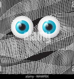 Mummy's big shiny gli occhi gialli. Funny Halloween sfondo. Può essere utilizzato per il biglietto di auguri, invito, poster, flyer. Illustrazione Vettoriale Illustrazione Vettoriale