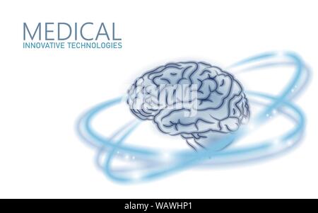 Trattamento del cervello a bassa poli 3D render. Farmaco nootropica capacità umane smart stimolante la salute mentale. Medicina di riabilitazione cognitiva nella malattia di Alzheimer Illustrazione Vettoriale