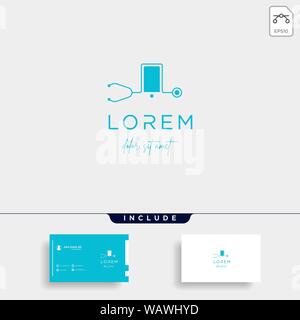 Medical mobile phone vector logo design con una linea uno stetoscopio Illustrazione Vettoriale
