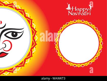 Illustrazione Di Felice Navratri festival Greeting Card Design con belle Maa Durga vettore faccia Illustrazione Vettoriale