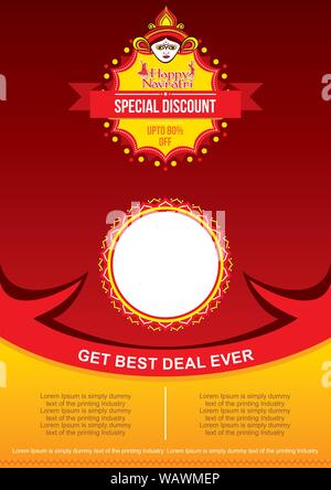 Felice Navratri Design festival con belle Maa Durga faccia vettore, utilizzare festival pubblicitario che intendono con il vostro marchio concept Illustrazione Vettoriale