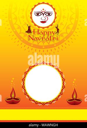 Illustrazione Di Felice Navratri festival Greeting Card Design con belle Maa Durga vettore faccia Illustrazione Vettoriale