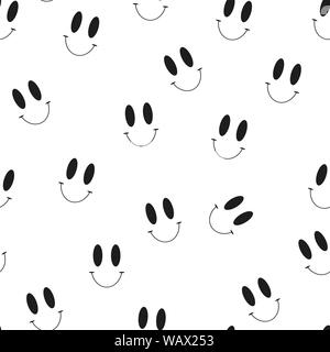 Seamless schema bianco e nero con smile icone. Volti felici dello sfondo. Illustrazione Vettoriale. Illustrazione Vettoriale