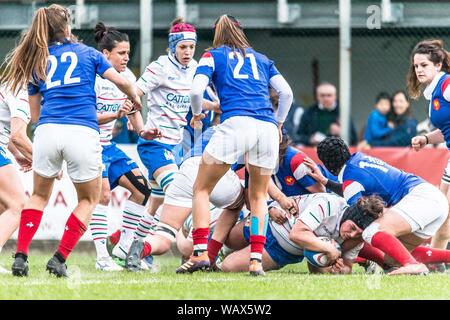 La meta di Bettoni Melissa durante l ITALIA VS FRANCIA - SEI NAZIONI FEMMINILE, Padova, Italia, 17 Mar 2019, Rugby Nazionale Italiana di Rugby Foto Stock