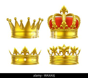Isolato 3d re corona o realistico princess tiara Illustrazione Vettoriale