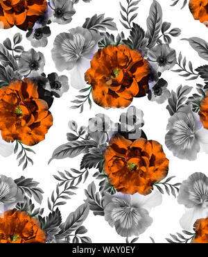 Fiori con foglie disegno senza cuciture Foto Stock