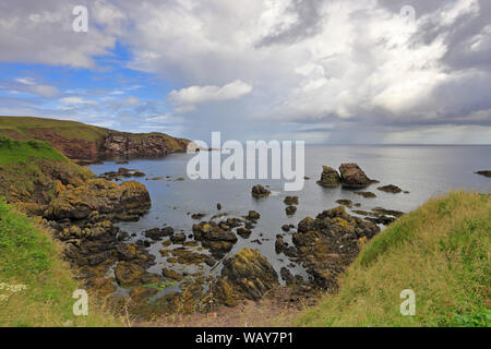 St Abbs Head e Starney Bay da St Abbs, Berwickshire, Scottish Borders, Scotland, Regno Unito. Foto Stock