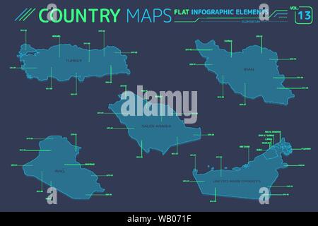 Appartamento di mappe vettoriali collezione con elementi infografico. Illustrazione Vettoriale