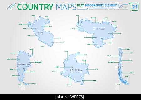 Appartamento di mappe vettoriali collezione con elementi infografico. Illustrazione Vettoriale