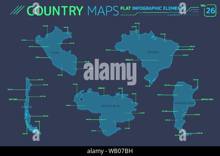 Appartamento di mappe vettoriali collezione con elementi infografico. Illustrazione Vettoriale