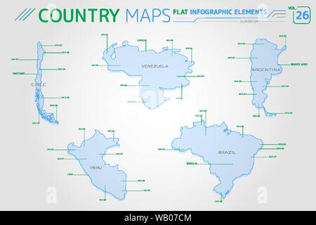 Appartamento di mappe vettoriali collezione con elementi infografico. Illustrazione Vettoriale