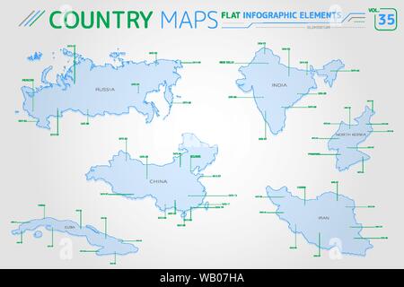 Appartamento di mappe vettoriali collezione con elementi infografico. Illustrazione Vettoriale
