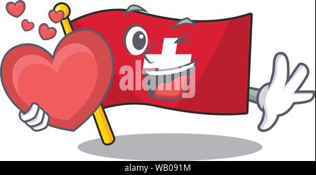 Con cuore Bandiera della Svizzera messo in cartoon armadio Illustrazione Vettoriale