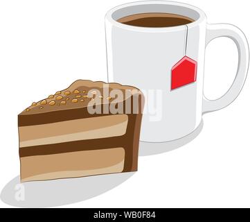 Illustrazione Vettoriale di torta al cioccolato e caffè Mug Colazione isolato su uno sfondo bianco Illustrazione Vettoriale