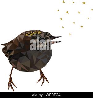 Bassa poli uccellino con heart-shaped triangoli isolato su bianco Illustrazione Vettoriale