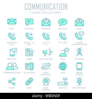 Raccolta di comunicazione linea sottile icone Illustrazione Vettoriale