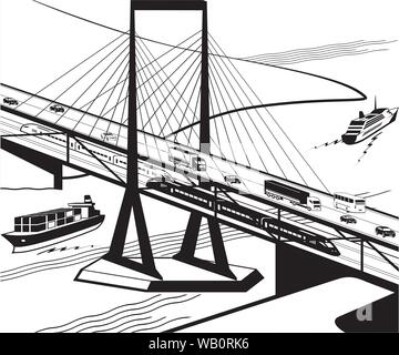 Trasporto multifunzionale ponte in prospettiva - illustrazione vettoriale Illustrazione Vettoriale