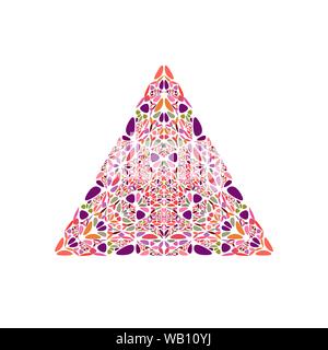 Isolate il mosaico floreale ornamento di forma di triangolo - astratta geometrica colorato disegno vettoriale elemento su sfondo bianco Illustrazione Vettoriale