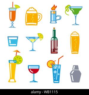 Illustrazione del set di icone di alcolici e cocktail bar Illustrazione Vettoriale