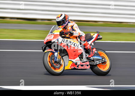 TOWCESTER, Regno Unito. 23 Ago, 2019. Jorge Lorenzo (SPA) del Repsol Honda Team durante la sessione di prove libere 1 della GoPro British Grand Prix sul circuito di Silverstone il Venerdì, 23 agosto 2019 a Towcester, Inghilterra. Credito: Taka G Wu/Alamy Live News Foto Stock