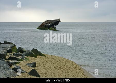 CAPE MAY, NJ -14 agosto 2019- Vista dei resti della SS Atlantus, una guerra mondiale I calcestruzzo sperimentale nave affondata off Sunset Beach in Cape May, nuovo J Foto Stock