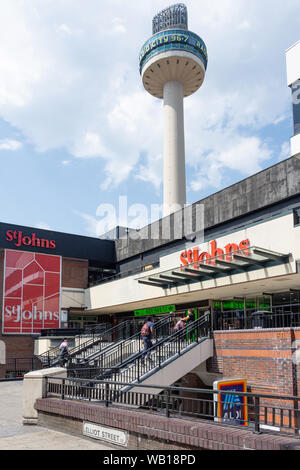 Ingresso alla St John's Shopping Centre e Radio City Tower, Elliot Street, Liverpool, Merseyside England, Regno Unito Foto Stock