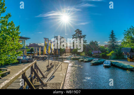 Germania, Luebbenau, vista del porto di retroilluminazione Foto Stock