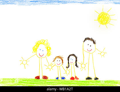 Disegno per bambini della famiglia felice Foto Stock