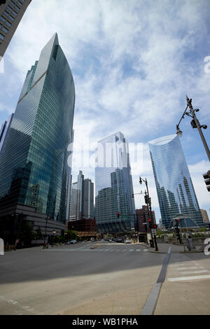 Vista di 333 wacker drive,l'edificio boeing,150 north riverside, fiume e punto di riverbend left bank edifici di chicago, illinois, Stati Uniti d'Americ Foto Stock