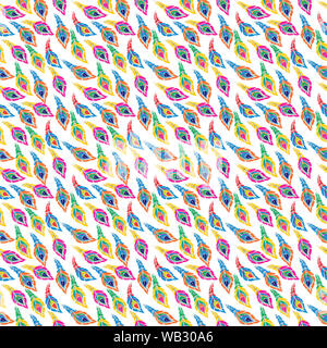 Stile acquerello disegno pattern colorati con penne di pavone Foto Stock