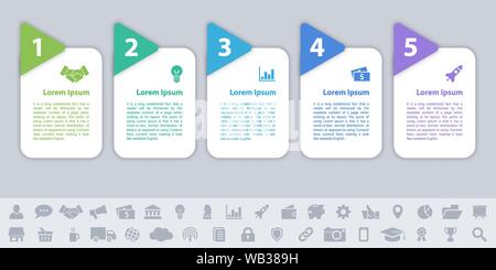 Business Design infografico modello con 5 passi o le opzioni di utilizzo per lo schema di processo del flusso di lavoro, layout, il diagramma di flusso, infograph e banner Illustrazione Vettoriale